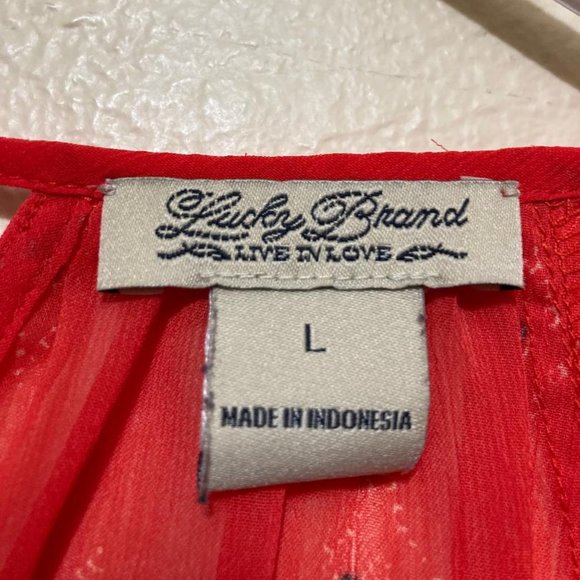 Lucky Brand Women's Sheer Red Boho Patterned Long Sleeve Tunic Top Size Large - Picture 4 of 4